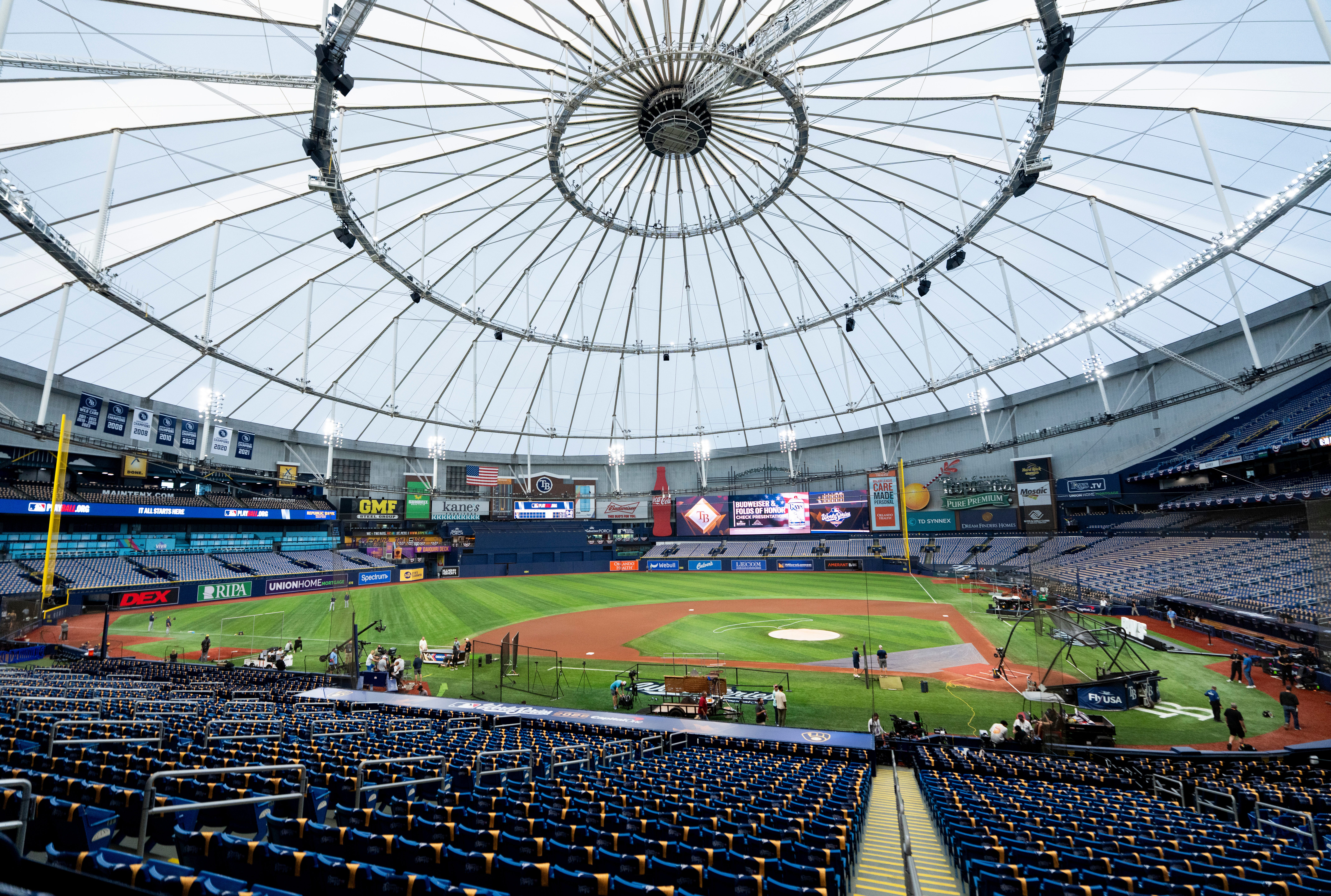Tropicana Field ahead of Game 3 of the World Series between Milwaukee Brewers and Tampa Bay Rays in St.Petersburg, Florida on Oct. 25, 2026.